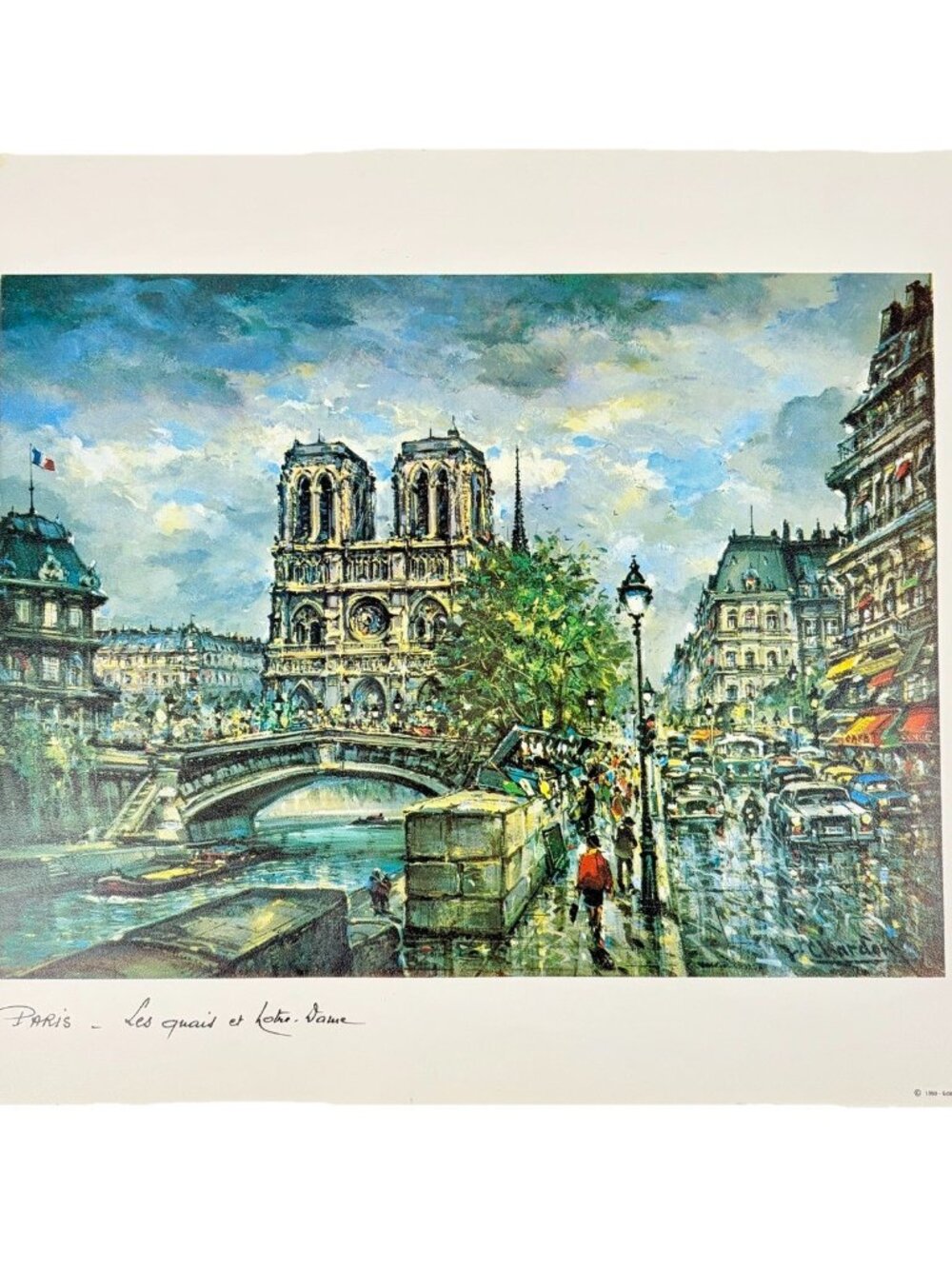 VTG Jacques Chardon Print Les Quais Et Notre Dame Paris France 17.75 x 14.25”